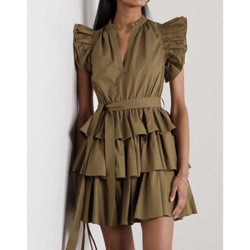 ULLA JOHNSON honoria mini dress in olive green sz 4
